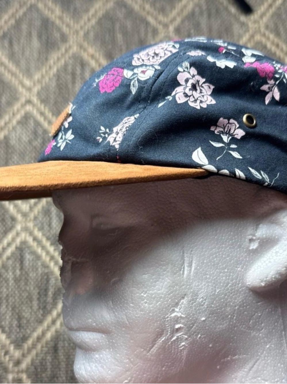 Empyre Floral 5 Panel Strapback Hat Rose Print Suede Brim Adjustable